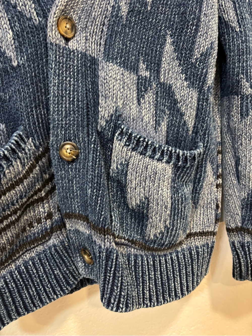 Lucky Brand Men's Southwestern Aztec Shawl Blue Patterned Knit Cardigan Sweater - Picture 6 of 10